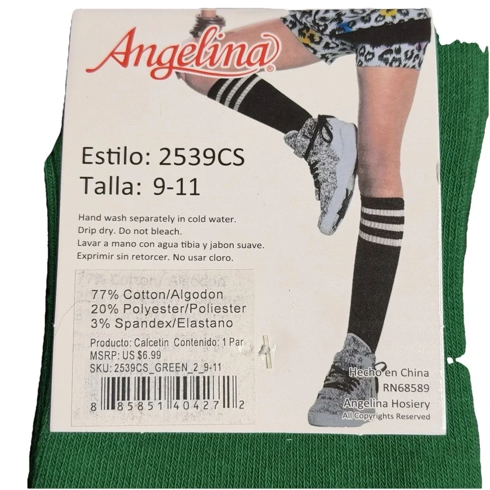 Angelina Knee High Socks Unisex Green-blue-Red W/Stripes 9-11 77% Cotton 3 Pairs